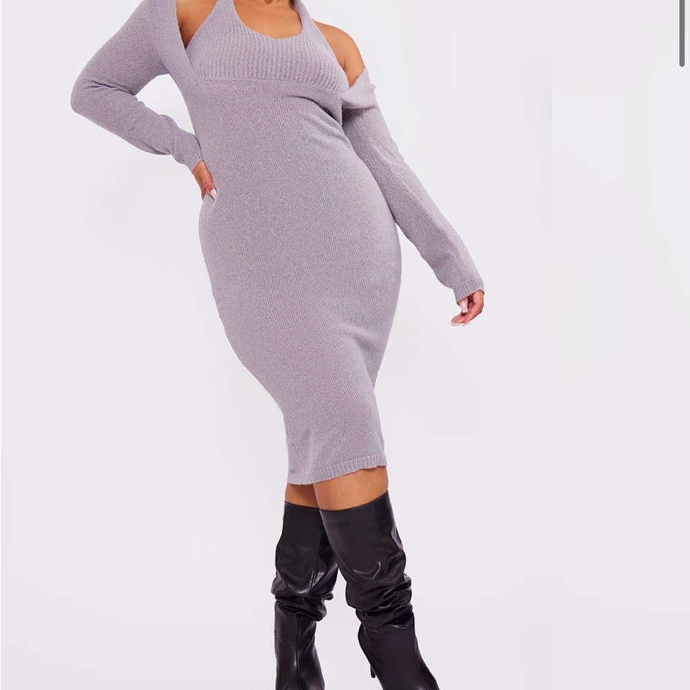 Gray Long Sleeve Knit Dress